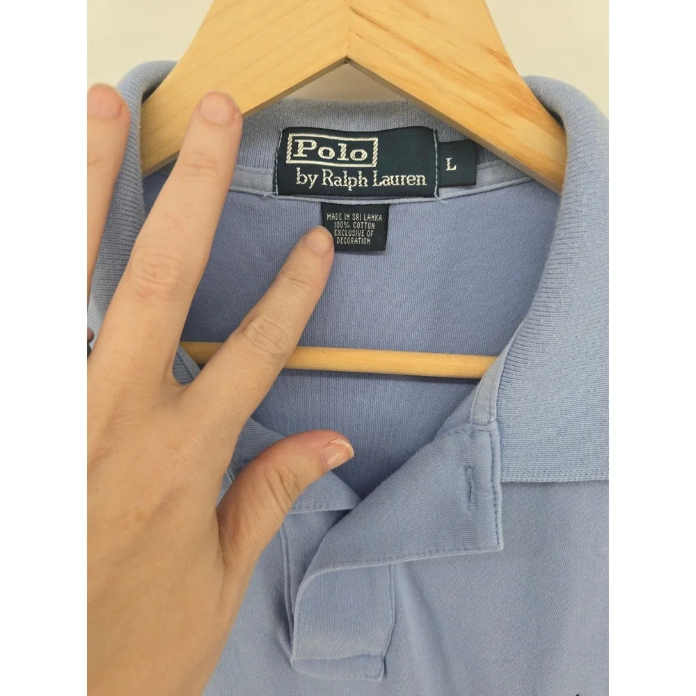 Polo Ralph Lauren Polo Shirt Men L Blue Solid Short Sleeve Embroidered Pony Pima
